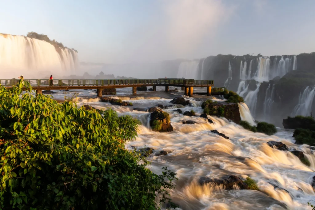 Beautiful,View,To,Iguassu,Falls,Waterfalls,During,Sunset,Time,,Foz